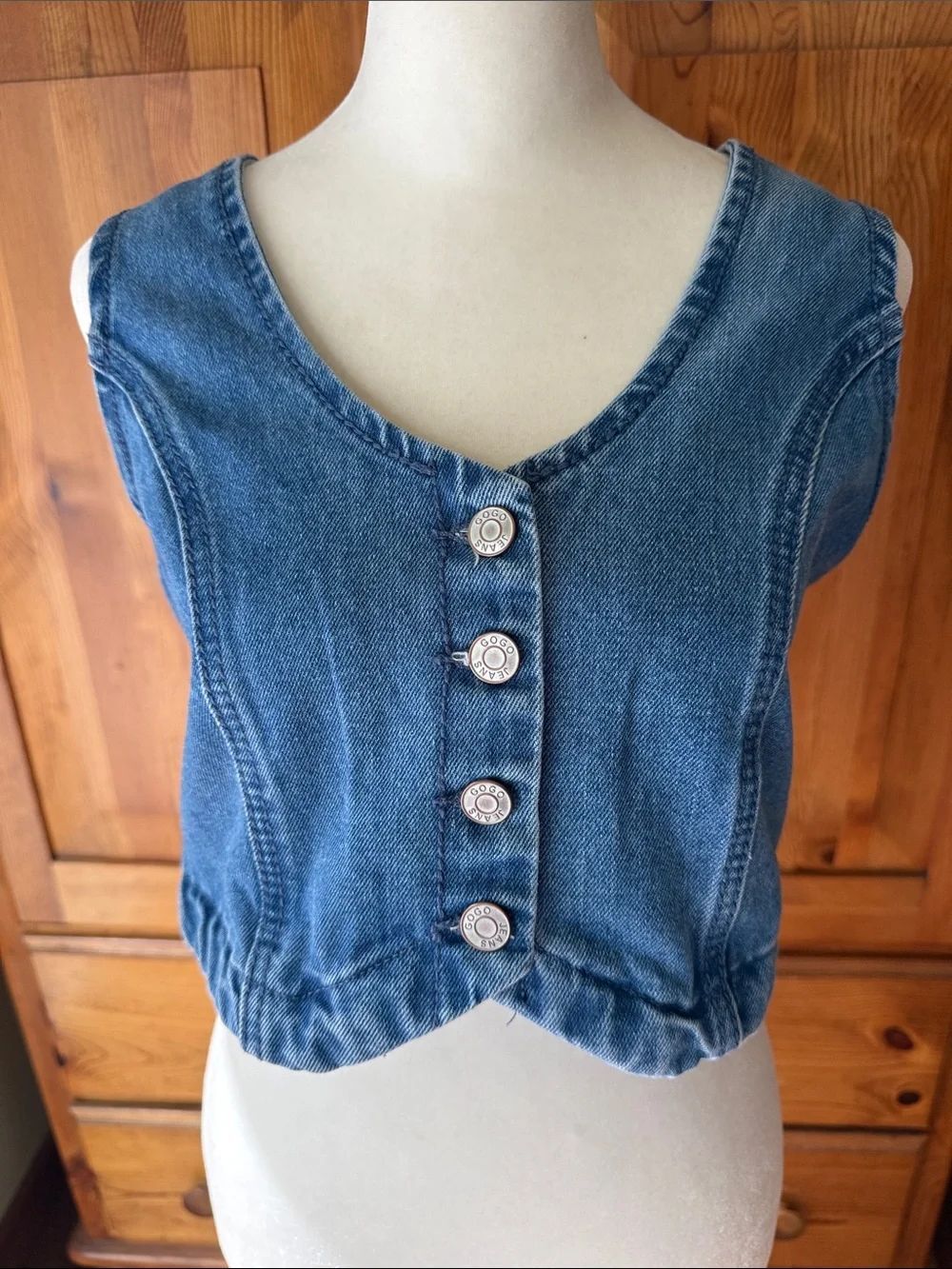 Denim Cropped Vest in Faded Blue